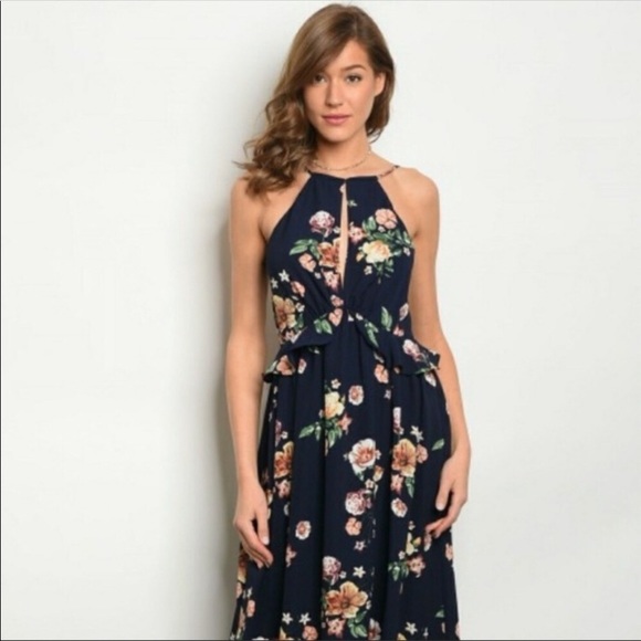 Navy Floral Maxi Dress - Picture 1 of 2